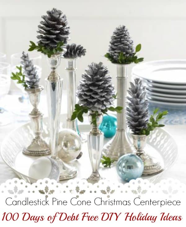This elegant and simple Christmas centerpiece make a beautiful presentation. Visit our 100 Days of Debt Free DIY Holiday Ideas for more recipes, decorating ideas, crafts, homemade gift ideas holiday budget tips and much more!