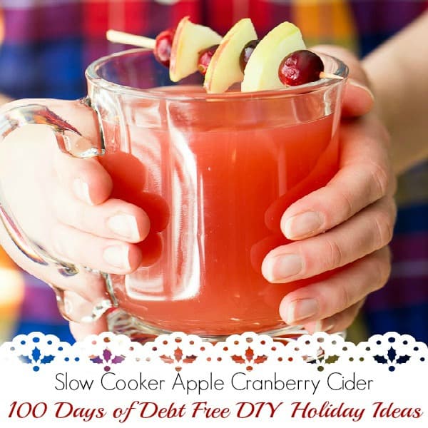 This delicious slow cooker cider recipe is perfect for those cold days, holiday parties and creating new Christmas traditions! Visit our 100 Days of Debt Free DIY Holiday Ideas for more recipes, decorating ideas, crafts, homemade gift ideas holiday budget tips and much more!