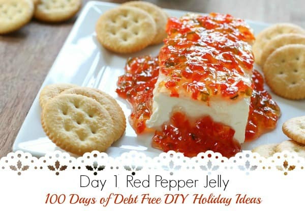 This simple, easy, delicious and budget friendly Red Pepper Jelly recipe will be a crowd pleaser this holiday season! Visit our 100 Days of Debt Free DIY Holiday Ideas for more recipes, decorating ideas, crafts, homemade gift ideas holiday budget tips and much more!